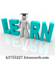 Learn - Man in Word with Graduation Cap