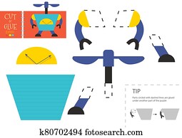 schneiden, und, klebstoff, papier, spielzeug, vektor, illustration., niedlich, roboter, zeichen, schere, schneiden, modell schneiden, und, klebstoff, papier, spielzeug, vektor, illustration., niedlich, roboter, zeichen, schere, schneiden, modell
