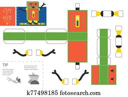 schneiden, und, klebstoff, roboter, spielzeug, vektor, illustration,, worksheet. schneiden, und, klebstoff, roboter, spielzeug, vektor, illustration,, worksheet.