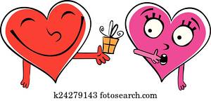 valentine, día, regalo, caricatura, corazones