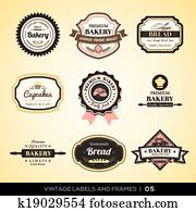 vindima, panificadora, logotipo, etiquetas, e, bordas