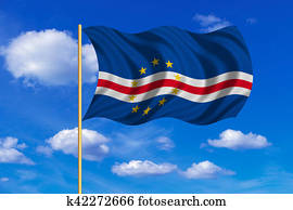 Flag of Cape Verde waving on blue sky background