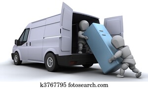 hommes déplacement, chargement, a, fourgon