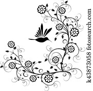 hummingbird, com, flores, vetorial