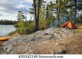 campsite, ligado, limite, águas, lago, em, norte, minnesota