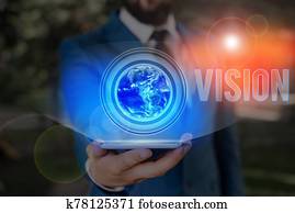 Conceptual hand writing showing Vision. Business photo showcasing ability to think about or plan the future with imagination or wisdom Elements of this image furnished by NASA.