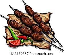 gegrillt, kebab gegrillt, kebab