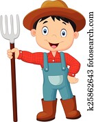 karikatur, jung, landwirt, halten, rechen karikatur, jung, landwirt, halten, rechen