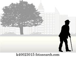 Senior walking in the city. Senior walking in the city.