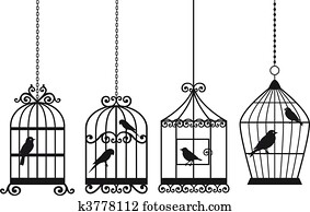 vindima, birdcages, com, pássaros