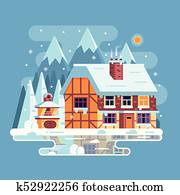 Winter Mountain House with Chimney