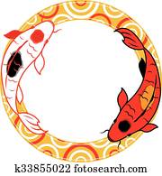 対 の 鯉 Koi イラスト クリップアート 切り張り イラスト 絵画 集 K Fotosearch