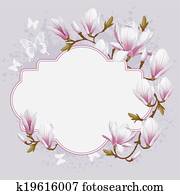 altmodisch, karte, mit, magnolie altmodisch, karte, mit, magnolie