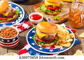 caseiro, dia comemorativo, hamburger, piquenique