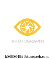 eye with aperture symbol, photography vector logo