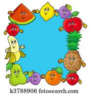 Frame with various cartoon fruits Frame with various cartoon fruits