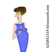 Funny Cartoon Lady Drinking Wine and Talking Funny Cartoon Lady Drinking Wine and Talking