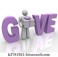 Give - Man in Word Holding Gift Give - Man in Word Holding Gift