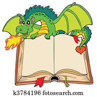 Green dragon holding old book Green dragon holding old book