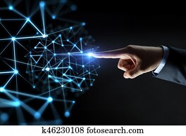 male hand pointing finger to virtual projection male hand pointing finger to virtual projection