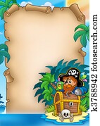 Parchment with pirate on island Parchment with pirate on island