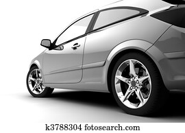 plata, coche, en, un, fondo blanco