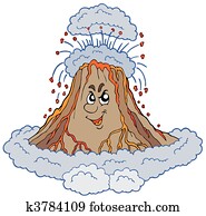 zangado, caricatura, vulcão