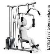 3D white people. Man exercising in a weight machine 3D white people. Man exercising in a weight machine