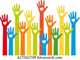 colorful hands with heart, vector