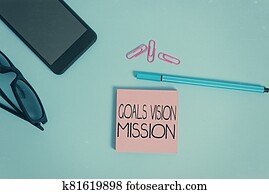escritura, nota, actuación, metas, visión, mission., empresa / negocio, foto, showcasing, práctico, planificación, proceso, utilizado, para ayudar, comunidad, grupo, lentes, coloreado, nota pegajosa, smartphone, célula, pluma, pastel, fondo.