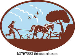 farmer and horse plowing field farmer and horse plowing field