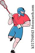 jugador del lacrosse, crosse, palo, funcionamiento, aislado, caricatura