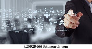 obchodník, robotník, postup, s, najnovší, módny, počítač, a, záležitosť, s