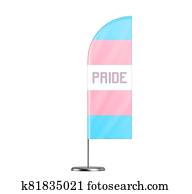 PRIDE word, text on the transgender flag in trans colors blue, pink and purple