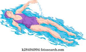 Vector of woman floating on water.