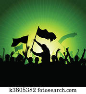 Happy Crowd with Flags