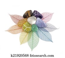 Healing Chakra Crystals on Leaves
