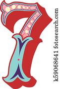 , 7, fancy number, hand lettered, ornate, Clip Art | u18581449 | Fotosearch