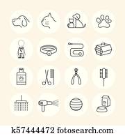 Pets Grooming Shop Line Icons Set Pets Grooming Shop Line Icons Set