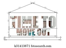 Time to move out slogan in house blueprint