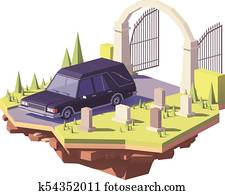 Vector low poly funeral hearse car Vector low poly funeral hearse car