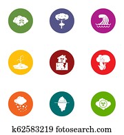 Weather storm icons set, flat style Weather storm icons set, flat style