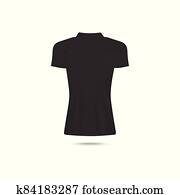 現實, 黑色, 婦女` s, 馬球, t恤衫, mockup, 從, 後面 看法