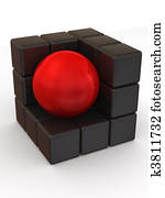 Boxes and sphere. Abstract image