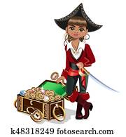 Girl pirate with treasure chest Girl pirate with treasure chest