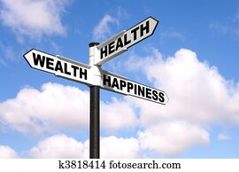 Health Wealth Happiness signpost Health Wealth Happiness signpost