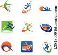 kleurrijke, fitness, iconen, en, logos