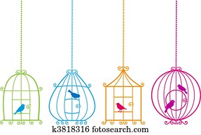 lovely birdcages with cute birds, v lovely birdcages with cute birds, v