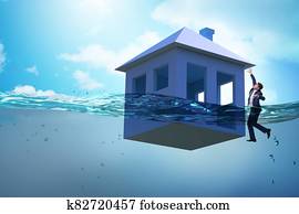 Mortgage repayment failure concept with man Mortgage repayment failure concept with man