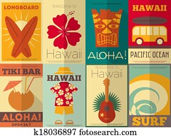 Retro Hawaii posters collection Retro Hawaii posters collection